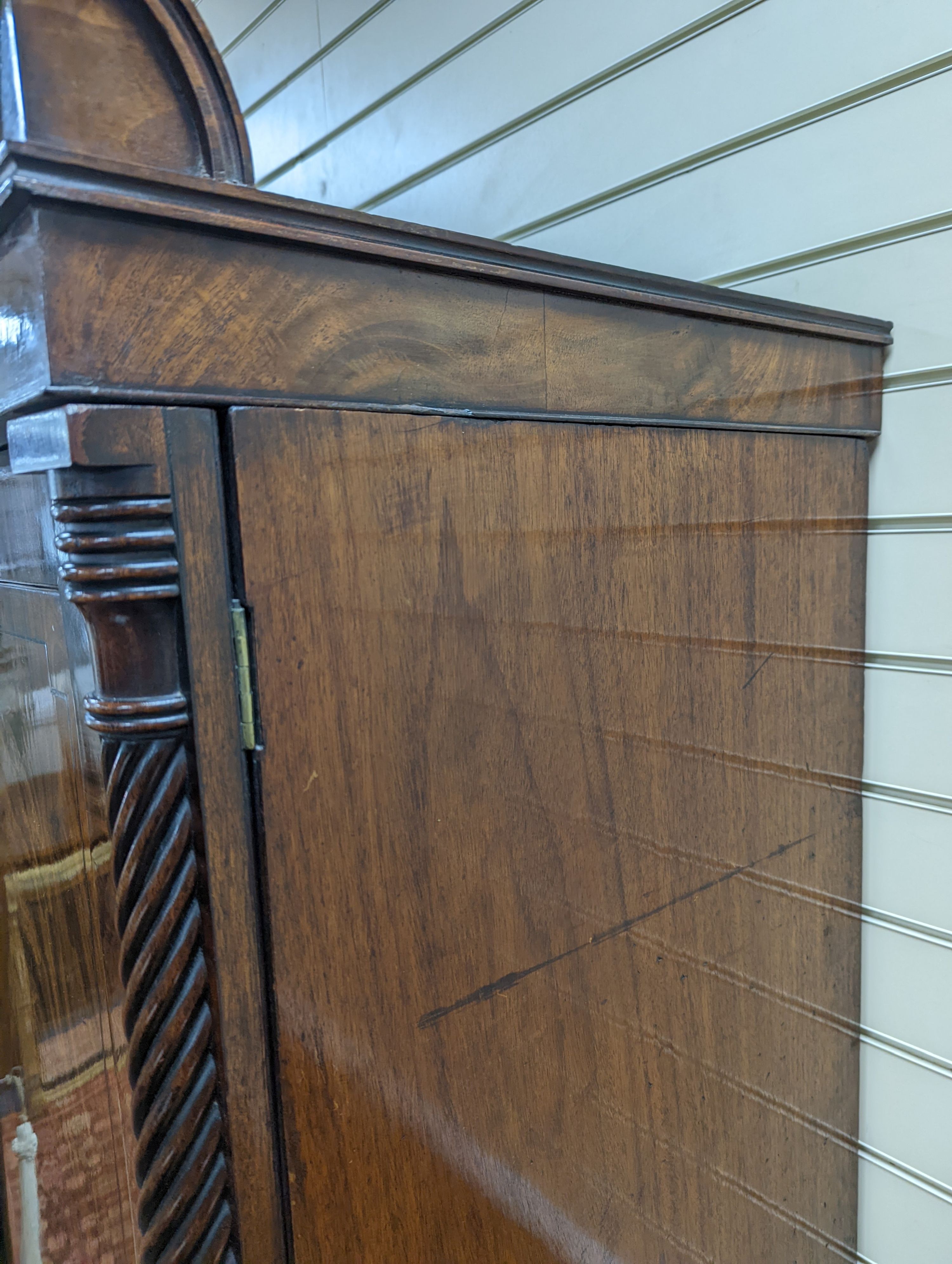 A William IV mahogany hanging cupboard, converted from a linen press, width 120cm, depth 57cm, height 204cm